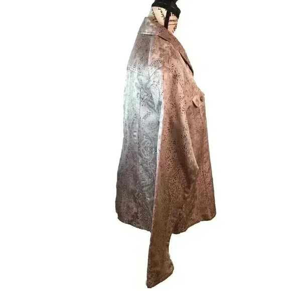 Chicos Size 2 Large Champagne Pink And Silver Paisley Silk Blend Jacket - Picture 3 of 6
